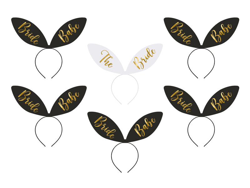 👰 Haarbanden 'Bride Squad' – Set van 6 stuks (Zwart & Wit)