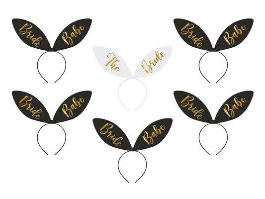 👰 Haarbanden 'Bride Squad' – Set van 6 stuks (Zwart & Wit)